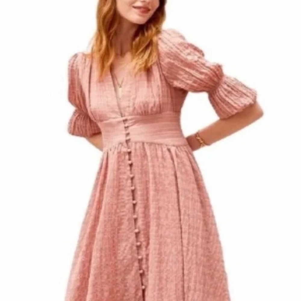 OPT o.p.t. Massaya Dress Medium Dusty Rose Peasant Cottagecore Midi Puff Sleeves